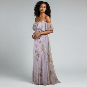 Dear Cleo Dress Women 6 Purple Floral Maxi Flutter Sleeve Romantic Wedding Guest